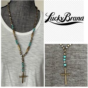 Lucky Brand Gold and Turquoise Cross Necklace